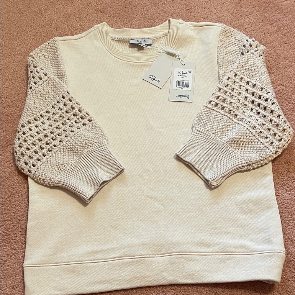 Rails Cream Sweater with Textured Sleeves (100% cotton